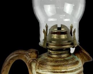 Signed "ECKELS" Pottery Pitcher with Kerosene Lamp Attatchement
