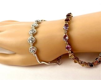 Two Sterling Silver Bracelets: Vermeil
w/ 19 Gemstones and a Dainty Chain
Bracelet / Five Sparkling Rhinestones