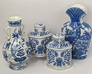 Blue and White Floral Porcelain Vases
