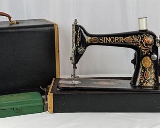 Antique Singer "Red Eye" Sewing Machine with Case and Pedal