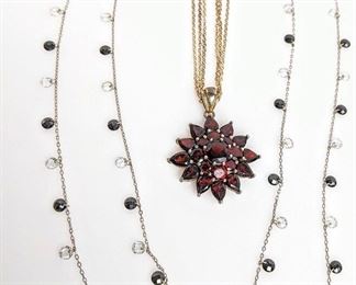 Sterling with Garnet Starburst and Crystal Station Necklaces