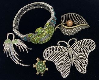 Vintage Jewelry- Turtles, Leaf, Butterfly, Bird