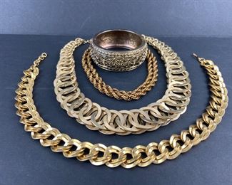 Vintage Gold Tone Necklaces & Bangle Bracelet