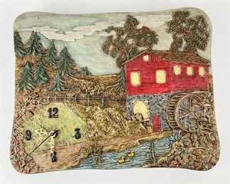  Hand Painted Ceramic Village Scene Clock