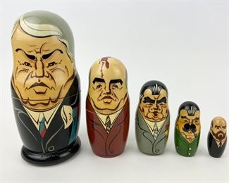 Vintage Russian Political Leaders Matroyshka 5 Piece Nesting Doll