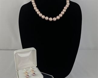 Pink Pearl Earrings and Necklace Set