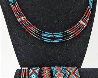 Vintage Hand Crafted Southwestern Beaded Bracelets and Necklace