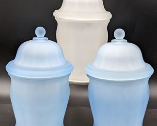 Indiana Glass Frosted Satin Apothecary Jars