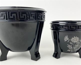 Vintage LE Smith Black Amethyst
Glass Footed Vase Jardiniere Greek - 1930s-
1940s 2 Sizes