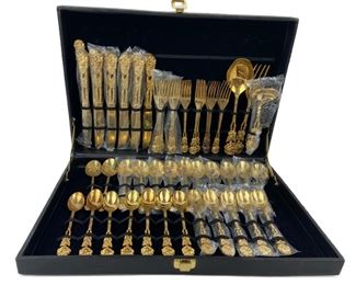 Vintage Golden Rose Pattern Plated
Flatware 1628 Made in China - Service for
12