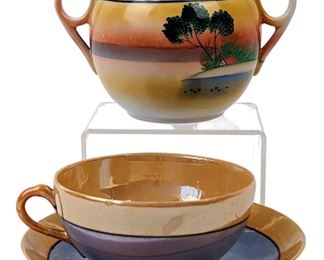 Japanese Porcelain Hand Painted Sugar Bowl, Tea Cup and Saucer
