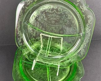 Depression Era green glass plates set of 3