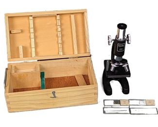 Vintage Miniature Topic Microscope in Wooden Storage Box
