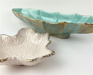 Vintage California Originals 1960's Pottery - Scallop Dish and White Leaf