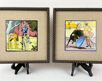 Mid Century Hand Made Tile Art from Spain - Don Quixote & Bull Fighter