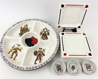 Tabletops Gallery King of Hearts
Snack Platter, Four Seasons of Cannon Falls
Side Plates and Three Small Ashtrays - All
Playing Card Themed
