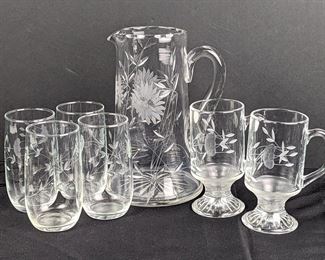 Princess House Frosted Floral
Glassware - 7 Pcs French Pitcher, Glass &
Mugs