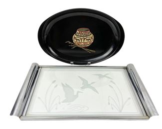 Couroc California Melamine Tray with
a Southwestern Pot & Vintage Chrome &
Glass with Waterfowl Scene Tray