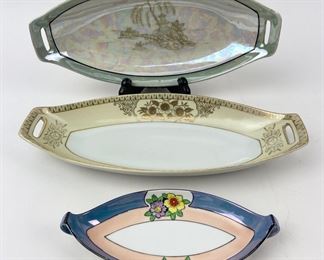 Three Stunning Hand Painted Relish Trays - Japan