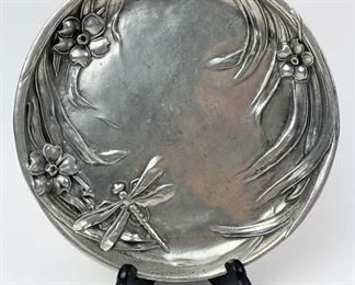 Richard Cipolla Dragonfly and Flowers Pewter Plate