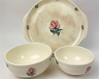 1940's Thermocraft Ballerina Moss Rose Pattern Serving Bowls & Platter