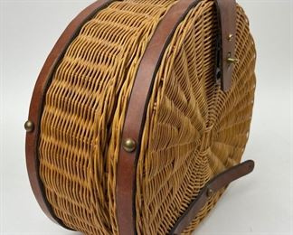  Etienne Aigner Rattan and Leather Vintage Hard Sided Purse
