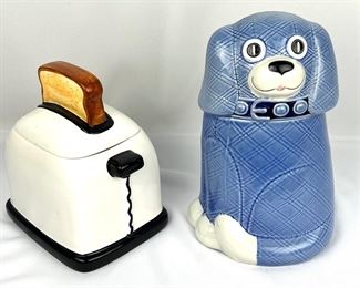 Metlox Poppy Trail Gingham Dog Canister & Asia Master Toaster Canister