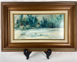  Mary Madsen Signed Watercolor Teepees in Winter