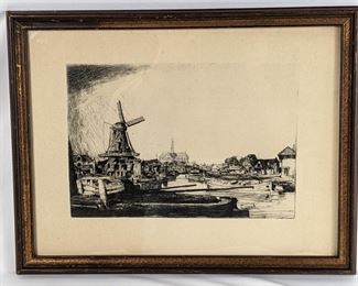 1898 Sir David Young Cameron Etching - Haarlem Windmill Scene