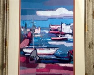Very Large Framed Sorrento Print of Sailboats