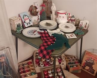 Christmas items including vintage balls and Cuthbertson China