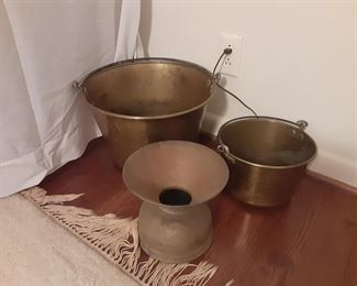 Antique Brass Buckets and Spitoon