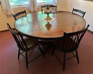 Large Round Wood Table and Chairs 