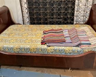 Antique Sleigh Bed, Rag Rugs 