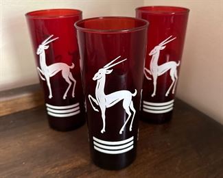 MCM Vintage Reindeer/Gazelle Anchor Hocking Glasses  9" 