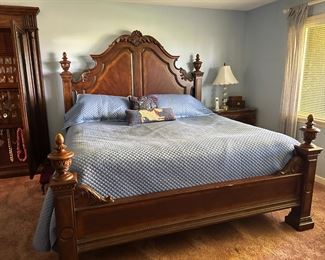 King size bed,  The mattress is stained so it is free. Do not have to take with the bed. Also nightstand.  