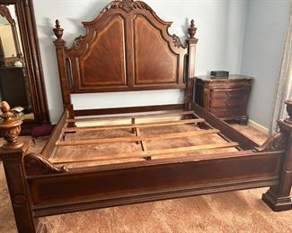 King-size bed, no mattress. Matching dresser and night stand. Priced at $350