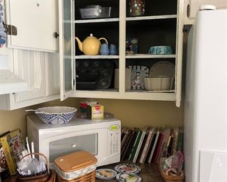 Microwave, cookbooks, longaberger recipe, basket, Longaberger, cracker, basket, tea, pot, pots, and pans, and more