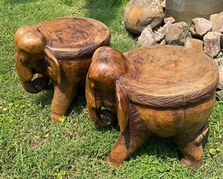 Solid wood carved elephant stools 