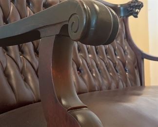 European carved leather settee