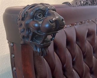 European carved leather settee