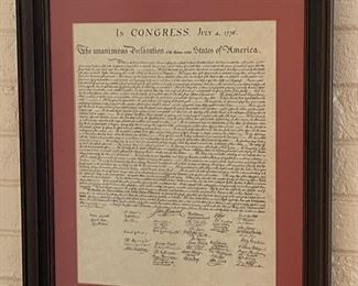 Framed US Declaration of Independence 
