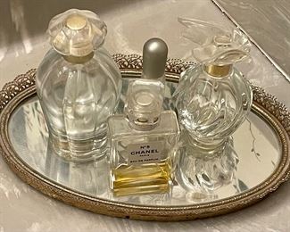 PERFUME BOTTLES, VANITY TRAY