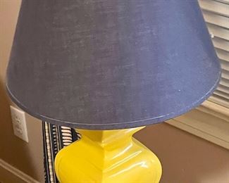 VINTAGE YELLOW LAMP W/DENIM SHADE
