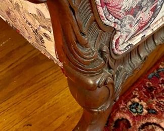 UPHOLSTERED ANTIQUE CLAW FOOT SOFA