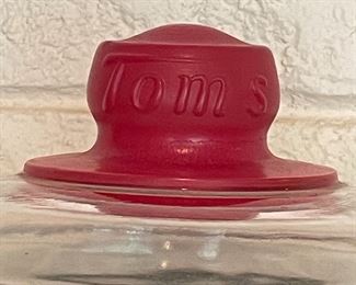 Vintage Tom’s Large Glass Cookie Canister with Embossed Handle Lid