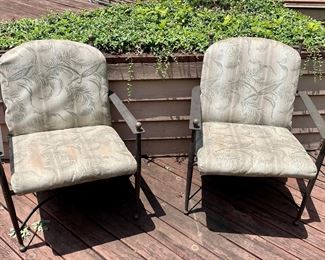 BRASS PATIO CHAIRS W/CUSHIONS