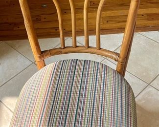 VINTAGE BAMBOO/RATTAN/GLASS TABLE & 4 CHAIRS