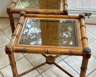 VINTAGE BAMBOO/RATTAN/GLASS END TABLES