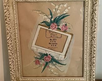 ANTIQUE FRAME AND HAND PAINTED WEDDING ANNOUCEMENT INSERT PANEL